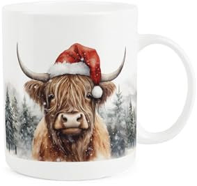 Custom Highland Cow Mug - Personalised Highland Cow Christmas Santa Hat Animal Gift Mug - Tea Coffee Bone China Cup