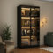 DAWNSPACES Vitrinenschrank mit LED-Beleuchtung und Glastüren, Pop-up-Design Vitrinen,Glasvitrine mit 4-stufigen Einlegeböden,Wohnzimmervitrine,Aluminiumrahmen,Schwarz,80x40x160cm