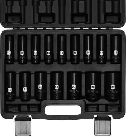 MIXPOWER 16 Pieces 1/2-Inch Drive Impact Socket Set, Deep, 10mm to 32mm, Metric, 6 Point, CR-V