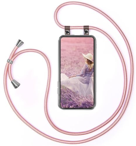 moex Handykette für Xiaomi 14T Hülle mit Band abnehmbar, Handyhülle mit Kette zum Umhängen, Handyband 155 cm lang Stoff Kordel Umhängehülle, Handy Umhängeband, Rosegold
