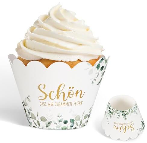COLOFALLA 48 Stücke Muffinförmchen Papier Muffinförmchen Hochzeit Cupcake Wrappers Cupcake Form Papier Eukalyptus Cake Deko Schön Dass Du Da Bist Für Taufe Hochzeit Party