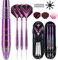 Mhekrep Dartpfeile mit Metallspitze 22g, Premium Steeltip Dart-Set, Profi Steeldarts mit Metallspitze Steel Darts Pfeile Set Stahl Spitze Darts Set 3 Aluminium Schaft + Extra 6 Dart-Flüge (Lila)
