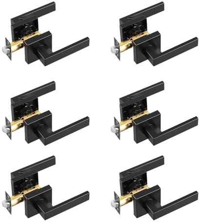 VEVOR Maniglia per Porta di Passaggio da 6 Pezzi, Leva per Porta Nera Opaca Reversibile Destra Sinistra con Serratura Senza Chiave, Rotazione di 45 Gradi per l'Apertura, Interno Quadrato Universale