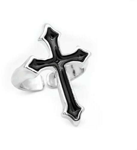 SDEWFFWSA Vintage Schwarz Großes Kreuz Offener Ring Damen Party Schmuck Herren Mode Gothic Metall Bunter Fingerring-größenveränderbar