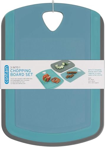 Chef-Aid Nesting Chopping Board Set [3 Pieces – BPA Free Plastic] – Space Saving Design, Dishwasher Safe – Blue & Grey Cutting Boards for Fruit & Vegetables