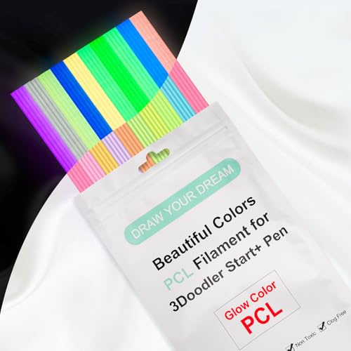 Kretrum Glow in the Dark 3D Doodler Stiftminen für 3Doodler Start+ 3D Stift 2.5mm PCL Filament Nachfüllpacks 10 Farben LeuchtendeFilament Nachfüllpacks Nur passend für 3Doodler Start Pen