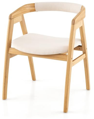 HOMASIS Chaise de salle à manger en bois, chaise relax avec dispositif anti-basculement et pieds antidérapants, fauteuil de lecture avec dossier incurvé pour salon, cuisine, 56 x 54 x 74 cm, naturel