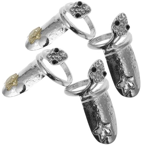 JPXXFM 4pcs Fingerschmuck Frauen Ringe UV Nägel Nagel Kuss zierte Ringe Frauen Fingerdekor Silberlegierung