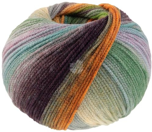 LANA GROSSA Farfalla | Leichtes Kettengarn aus weicher Merinowolle mit effektvollem Streifenmuster | Handstrickgarn aus 94% Schurwolle & 6% Polyamid| 50g Wolle zum Stricken & Häkeln | 250m Garn FB 3