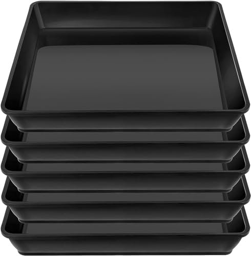 5Pack Square Plant Saucer Drip Tray 10 inch Flower Pot Saucers Plastic Plant Trays for Indoor Outdoor Plants,Catch Excess Water and Soil Black 23cm