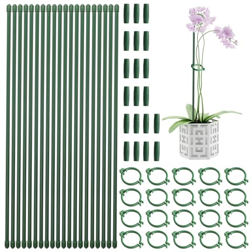 ASOFTY 20 Stück Pflanzenstütze, 40cm Pflanzstäbe mit 20 Clip und 20 Verbindungsrohr, Tomaten Rankhilfe, Rankhilfe Zimmerpflanzen, Pflanzen Stütze für Gemüse und Blumen