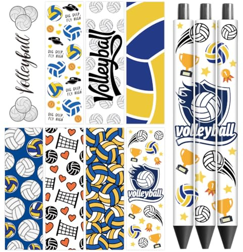 Peacoblue UV DTF Stiftfolien Transferaufkleber Volleyball – 48 Stück Wasserdichte High Definition-Druck Klebefolien für personalisierte DIY-Stifte, Dekoration & Muttertagsgeschenke