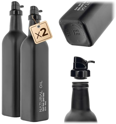 KADAX Lot de 2 bouteilles en verre pour vinaigre et huile d'olive, à remplir, en verre robuste, pour la cuisine, noir