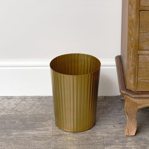 Melody Maison Shiny Gold Reeded Metal Paper Bin 21cm x 27cm