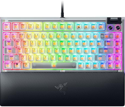 Razer BlackWidow V4 Clavier de jeu mécanique 75 % : design remplaçable à chaud – Compact et durable – Commutateurs tactiles orange – RVB chroma – Touches MF Roller et média – Repose-poignet