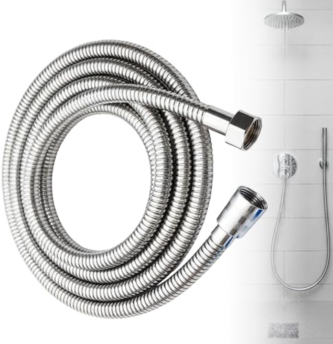 Universal 2M Shower Hose Replacement, Extra Long Stainless Steel Flexible Shower Head,Anti-Kink with Chrome Finish, High Pressure PVC Inner Tube and Leakproof Brass Connectors with 2 Washers