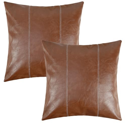 DONGKER Kunstleder Kissenbezug, 2 Stück PU-Leder Quadratisch Überwurf Kissenbezüge, 45x45 cm, Dekorative Gestreifte Wurf Zierkissenbezüge für Couch Schlafsofa Schlafzimmer