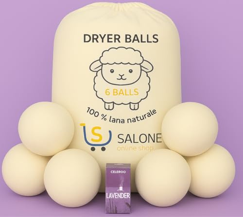 Sfere Ammorbidente Asciugatrice naturale Palline in Lana Merino x 6 pz. della Nuova Zelanda con Olio Essenziale alla Lavanda Ammorbidente Naturale