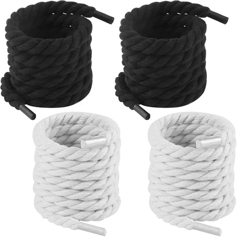 Lacci spessi per Air Force 1, robusti lacci in cotone intrecciato, 140 cm, eleganti corde di ricambio per sneakers, stivali e scarpe casual – perfetti per disegni fai da te, nero e bianco, 4 paia