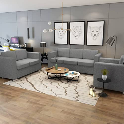 Mandloder Dreiteilige Sofagarnitur, Stoff Hellgrau, Modernes Design, Strapazierfähig, für Wohnzimmer und Büro, inklusive 1er, 2er und 3er Sofa Set