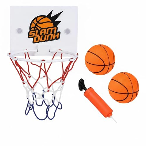 Mini Basketball Hoop with Suction Cup, Complete Indoor Basketball Set with 2 Balls and Pump, Space-Saving Design for Office, Bedroom, and Home Use