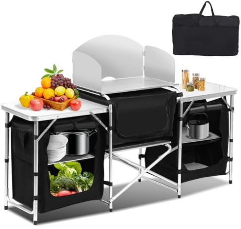 Vkechh Campingküche Campingschrank Klappbar, Zeltschrank, Küchenbox, Outdoor Camping Küche, Küchenschrank, Reiseküche für Camping, Picknick, Gartenparty