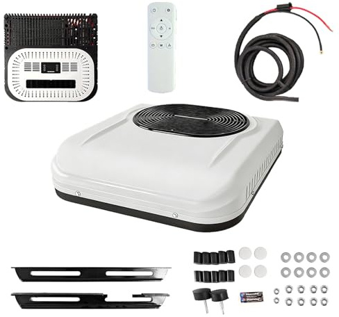 12 Voltios 24 Voltios Aire Acondicionado Camper 1800W Enfriamiento Unidad de Techo DC Inverter Estacionario para Camión Van Caravana Alimentación Batería Bajo Consumo(Scroll Type,12V)