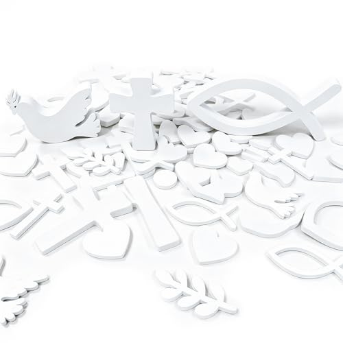 66 Stück Kommunion Deko, Konfirmation Streudeko, Taufe Deko, Fische, Punkte, Kreuze, Weizenähren, Taube, Kommunion Taufe für DIY Dekoration zum Familienfeiern Mädchen Junge Firmung Babyshowerparty