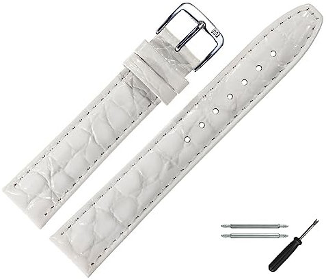 MARBURGER Uhrenarmband 20mm Leder Weiss Silber Kroko (Caiman) Prägung Mit Naht - Montage Set 5292020000120