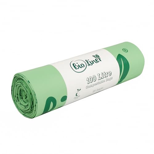 100L x 10 Heavy Duty Compostable Food Waste Sacks - BioLiner Food Waste Bin Liners - EN 13432 - Compost Bags with Composting Guide - 100 Litre