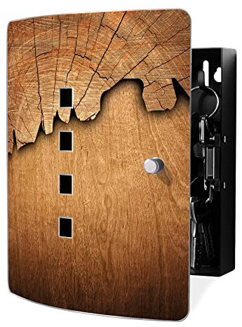 banjado Design Schlüsselkasten aus Edelstahl für 10 Schlüssel/Schlüsselbox zur Schlüsselaufbewahrung 24 x 21,5 x 7cm groß mit praktischem Magnetverschluss/Motiv Holz