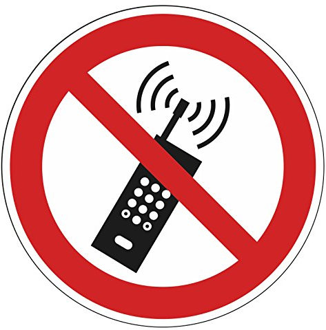 Verbots-Aufkleber Eingeschaltete Mobiltelefone verboten I rund Ø 9 cm I Handy Mobilfunk-Verbot Verbotszeichen I hin138