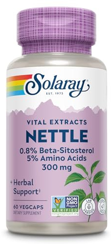 SOLARAY Nettle Root Extract 300 mg with Nettle Root 150 mg, Healthy Urinary & Prostate Support for Men with Amino Acids and Beta-Sitosterol, Vegan, 60-Day Guarantee, 60 Servings, 60 VegCaps
