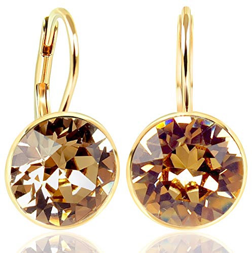 NOBEL SCHMUCK Ohrringe Gold Topaz mit Markenkristallen 925 Sterling - schlicht modern