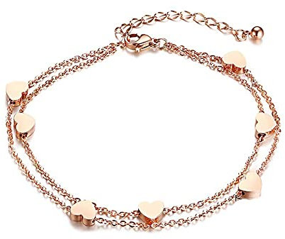 findout ladies 14K rose gold plated titanium steel wire perfect seven hearts anklet/Bracelets ,for women girls,(f1235) (Bracelets)