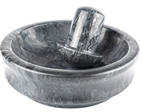 Flat Pestle and Mortar, Light or Dark Marble (22cm Diameter) (Dark, Large)