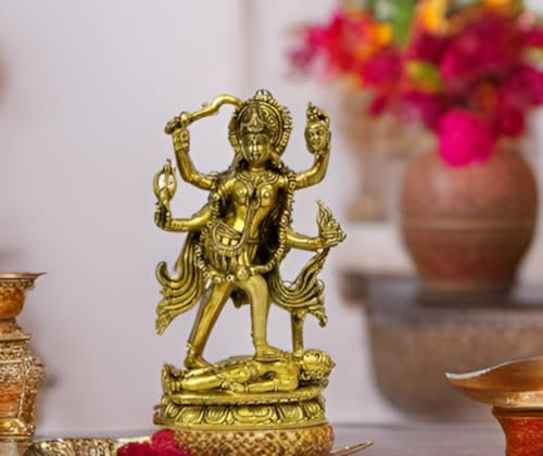 Purpledip Messing-Statue Idol Supreme Goddess Maa Kali Mahakali für Zuhause Tempel Mandir (10805)