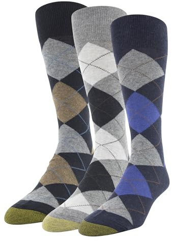 GOLDTOE Men's Carlyle Argyle Crew Dress Socks, 3-Pairs, Navy/Grey, Large