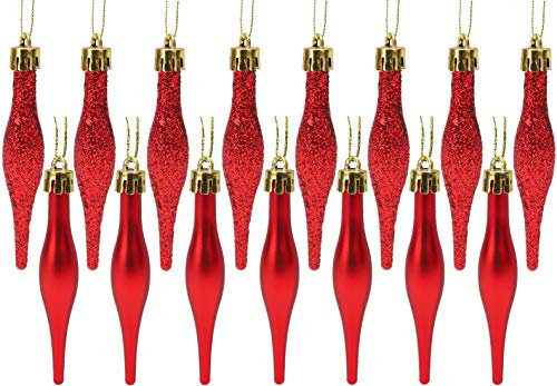 Christmas Concepts® Packung mit 15-8,5 cm Tröpfchenkugeln - Matt- und Glitzer-Design - Weihnachtskugeln (Rot)