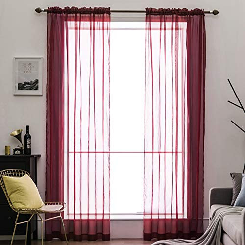 MIULEE Voile Vorhang Transparente Gardine aus Voile Einfarbig Stangendurchzug Transparent Wohnzimmer Luftig Dekoschal für Schlafzimmer 2er Set 175 x 140cm (H x B), Rod Pocket Rot
