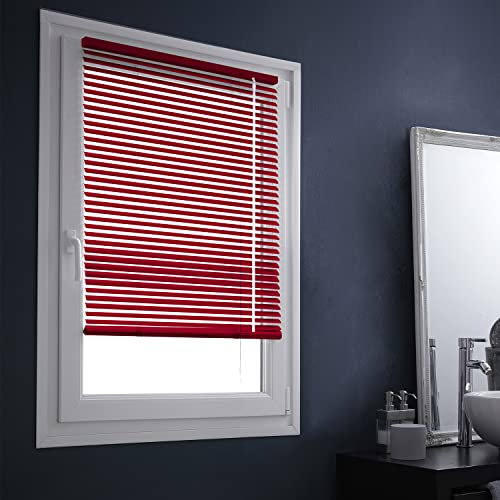 MADECOSTORE Jalousie aus Aluminium, 25 mm, ohne Bohren – Rot – L 67 x H 150 cm