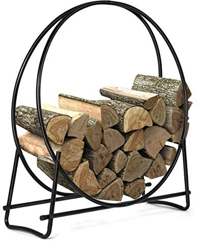 GOPLUS Kaminholzständer Kaminholzhalter Kaminholzablage Kaminholzregal Holzfeuerständer schwarz Rund 102x 95x 33cm (L x B x H)
