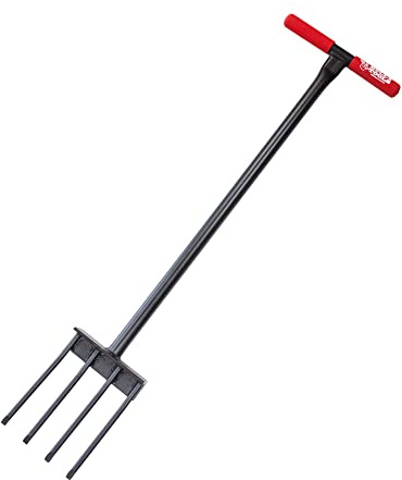 BULLY TOOLS All Steel Spading Fork – Heavy Duty Garden Fork with T-Style Handle for Digging, Turning Soil, Harvesting Crops, Aerating Compost, Landscaping & Yard Work, 100% Made in The USA - 44-Inch