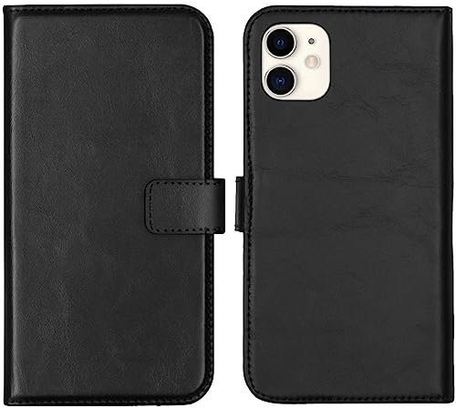 SELENCIA Bookcase Hülle kompatibel mit iPhone 11 – Era Leder Handytasche Side Flip Case – Handyhülle aus Rindsleder in Schwarz [3 Kartenfächer, Magnetverschluss]