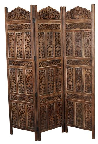 Casa Moro Orientalischer Paravent Raumteiler Firdaus 152x183 cm braun 3 teilig aus Echtholz & MDF | Indische Trennwand als Raumtrenner & schöne Dekoration | Kunsthandwerk Pur | PV5560