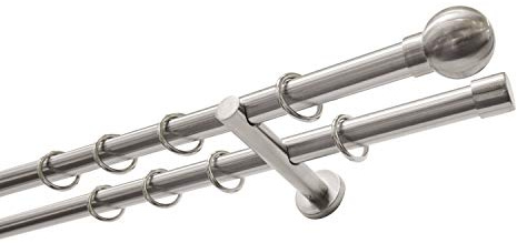 GARDINIA Gardinenstangen-Set Kugel, 2-läufig, Komplettstilgarnitur inkl. Befestigungsmaterial, Länge 160 cm, Edelstahl-Optik