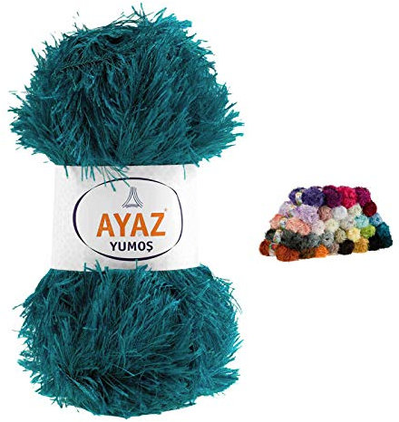 maDDma Fransen-Strickgarn Yumos 140m/100g Fancy Garn Strickwolle 40 Farben, Farbe: 1328 Dunkelpetrol
