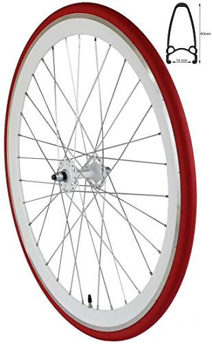 Redondo 28 Zoll Vorderrad Singlespeed Fixie Laufrad Felge Weiß Rot + Reifen