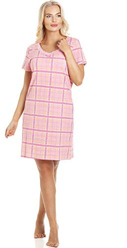 Camille Womens Smooth Soft Cotton Summer Nightshirts 14-16 Pink Check