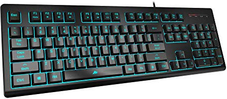 Baagialdic Powzan Quiet Gaming Keyboard Light Up - Membrane Silent Wired Keyboard with Low Profile Lighted Key for Computer, Windows PC Gamer - Full Size